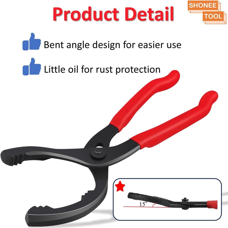 Shonee Oil Filter Wrench (L:12", Jaw Capacity: 60mm to 102mm), Automotive Oil Filter Removal Tool for Oil Change, Adjustable Fuel Filter Wrench Plier (1 Set) - Image 5